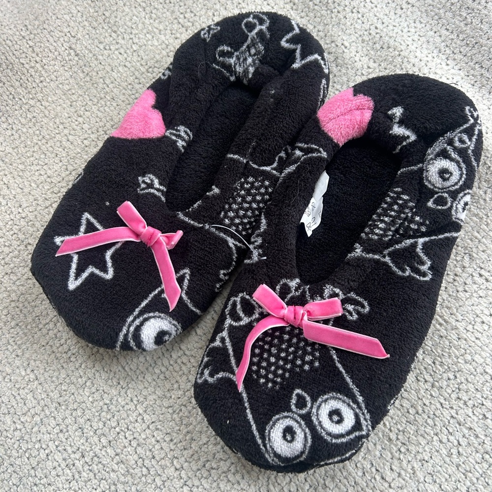 Charming Black and Pink Owl Slippers❤️L - Picture 2 of 7